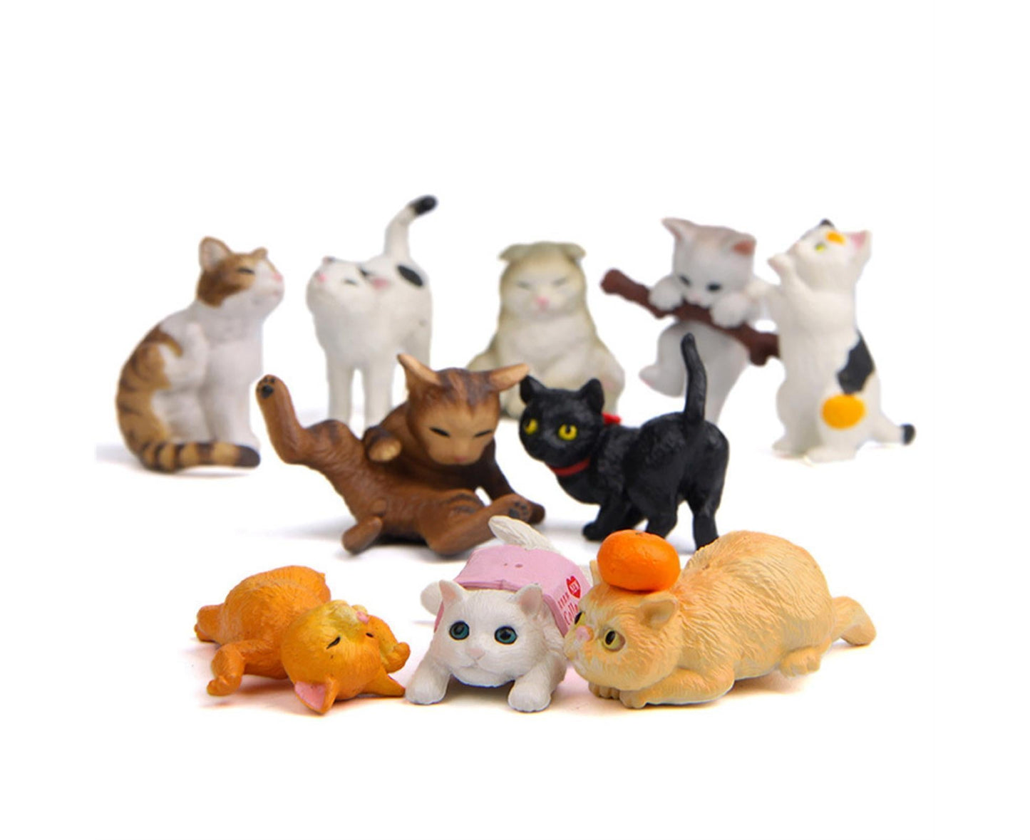 10Pcs Cat Figurine Personalized No Odor Plastic Car Center Console Cat Statue for Desktop-Multicolor