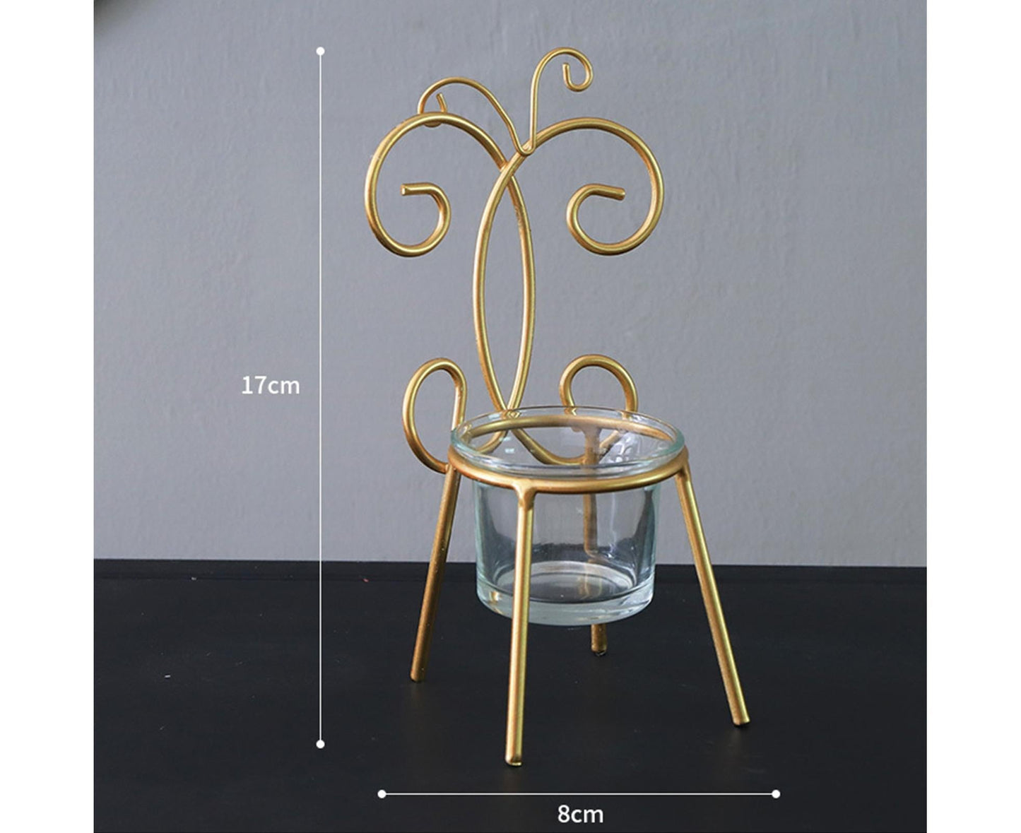 Tabletop Iron Chair Candlestick Potted Ornament Desktop Decoration Candle Holder- B