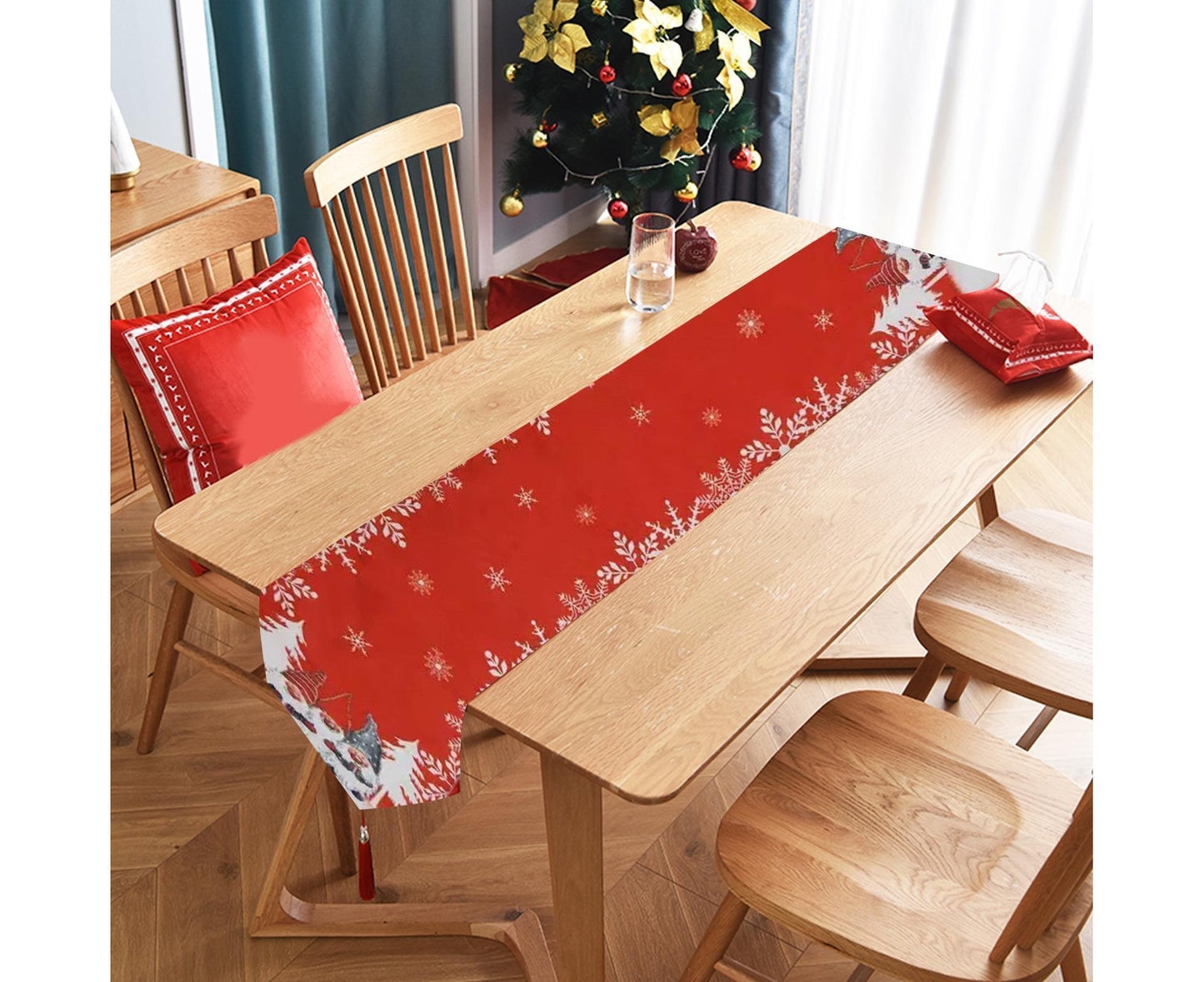 Xmas Tablecloth Non-woven Fabric Xmas Tree Print-Red