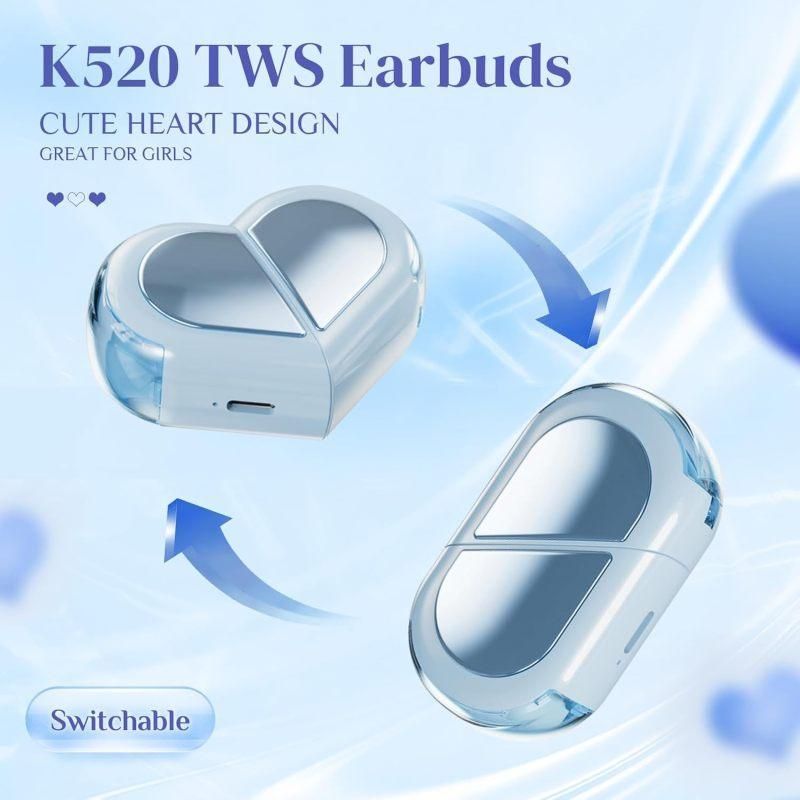 K520 deformable cute heart-shaped bluetooth headset tws compact stereo - blue