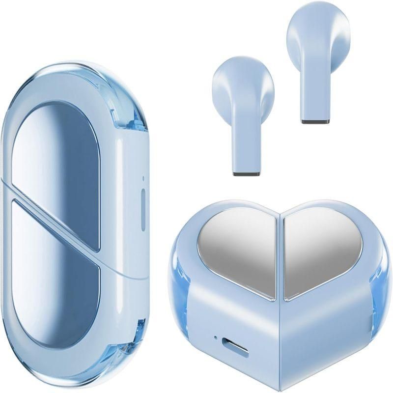 K520 deformable cute heart-shaped bluetooth headset tws compact stereo - blue