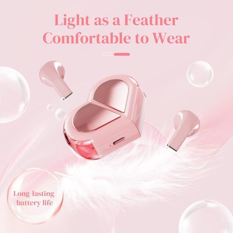 K520 deformable cute heart-shaped bluetooth headset tws compact stereo - pink