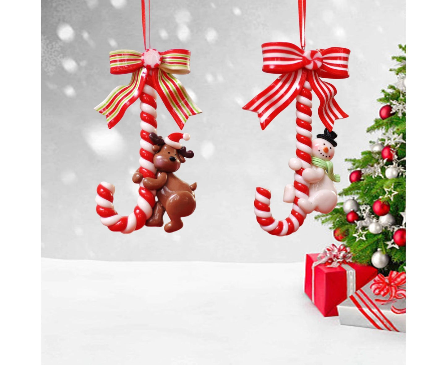 3Pcs Xmas Tree Pendant Candy Cane Crafts Soft Clay