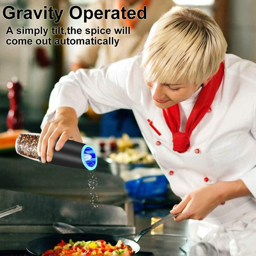 2PACK Gravity Electric Pepper and Salt Grinder Set Stainless Steel Black