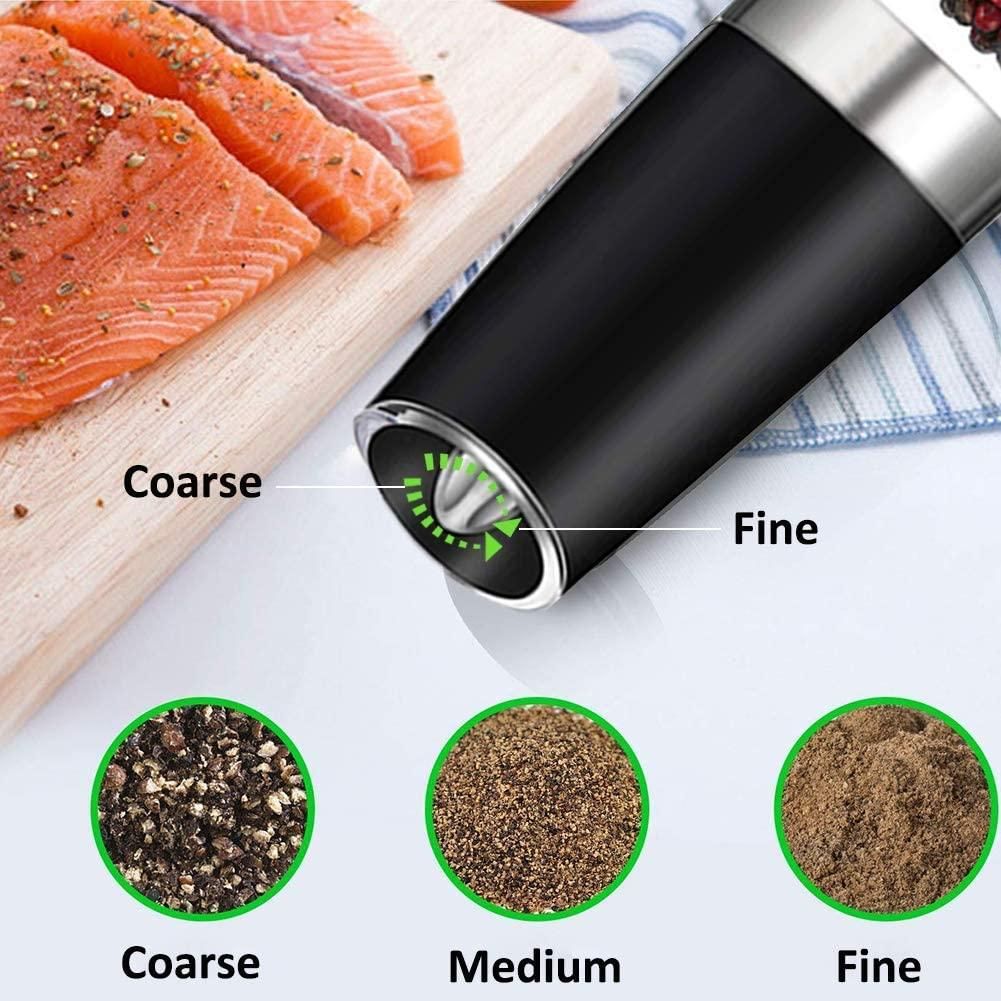 2PACK Gravity Electric Pepper and Salt Grinder Set Stainless Steel Black