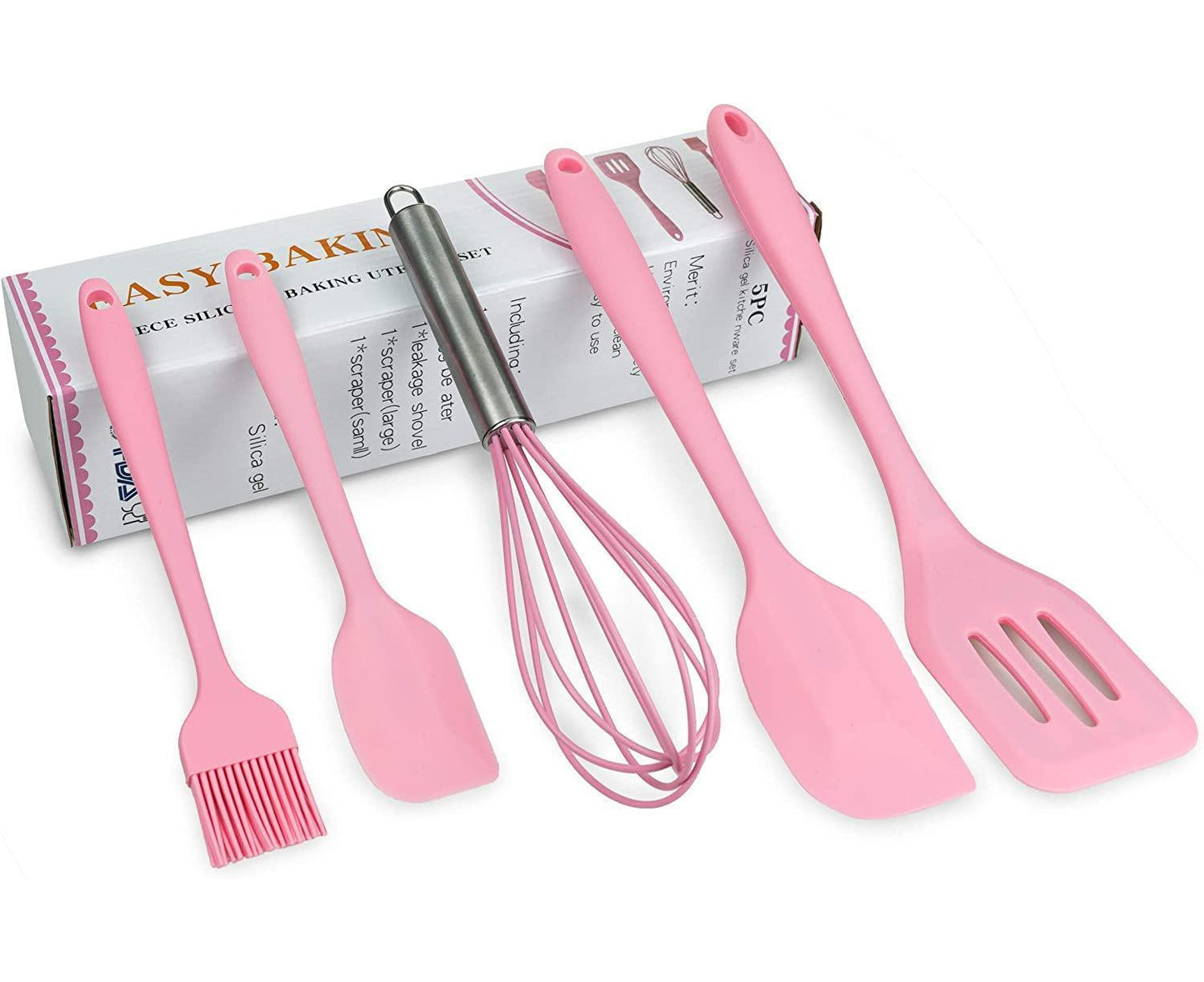 Silicone Baking Utensils Set - Heat-Resistant - Pink