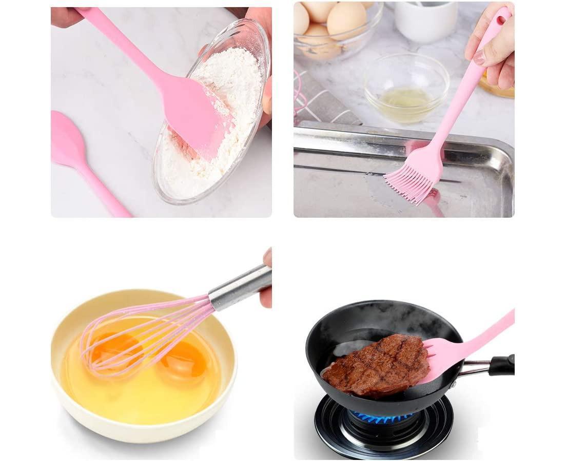 Silicone Baking Utensils Set - Heat-Resistant - Pink