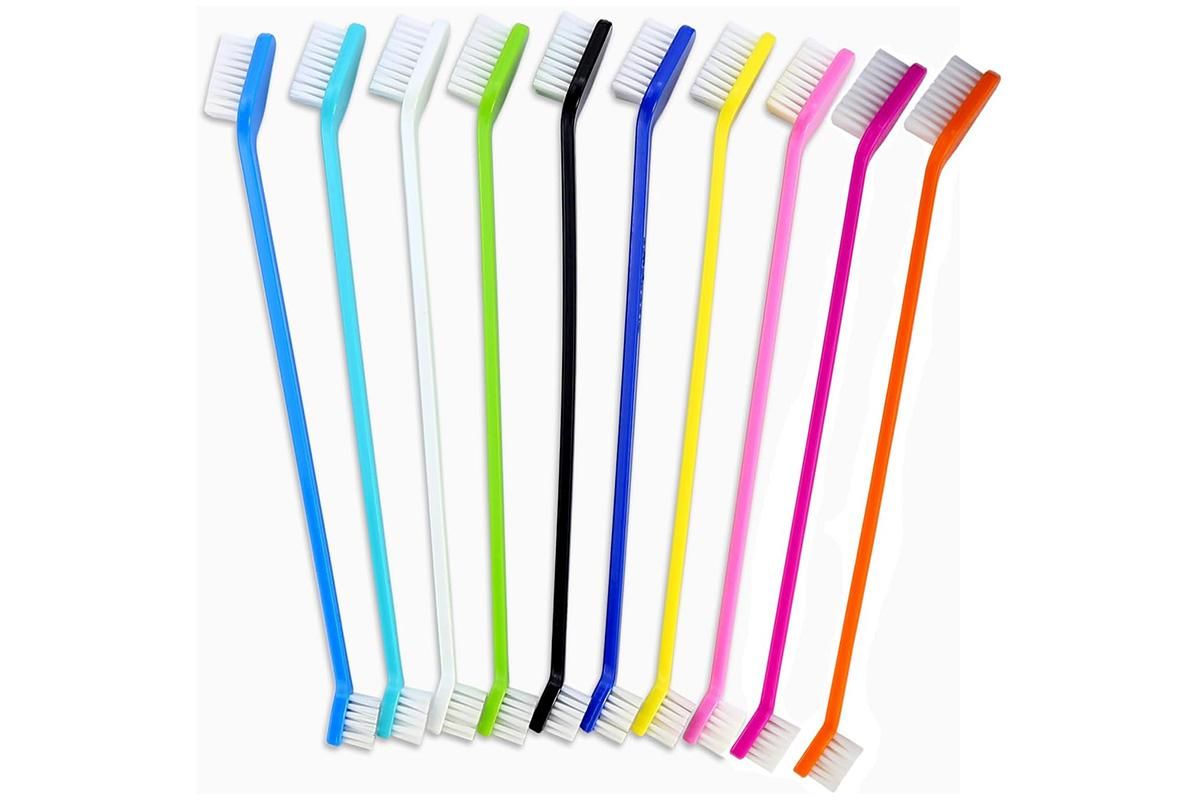 10 Pcs Pet Toothbrush Dual-End Long Handle for Dogs Cats