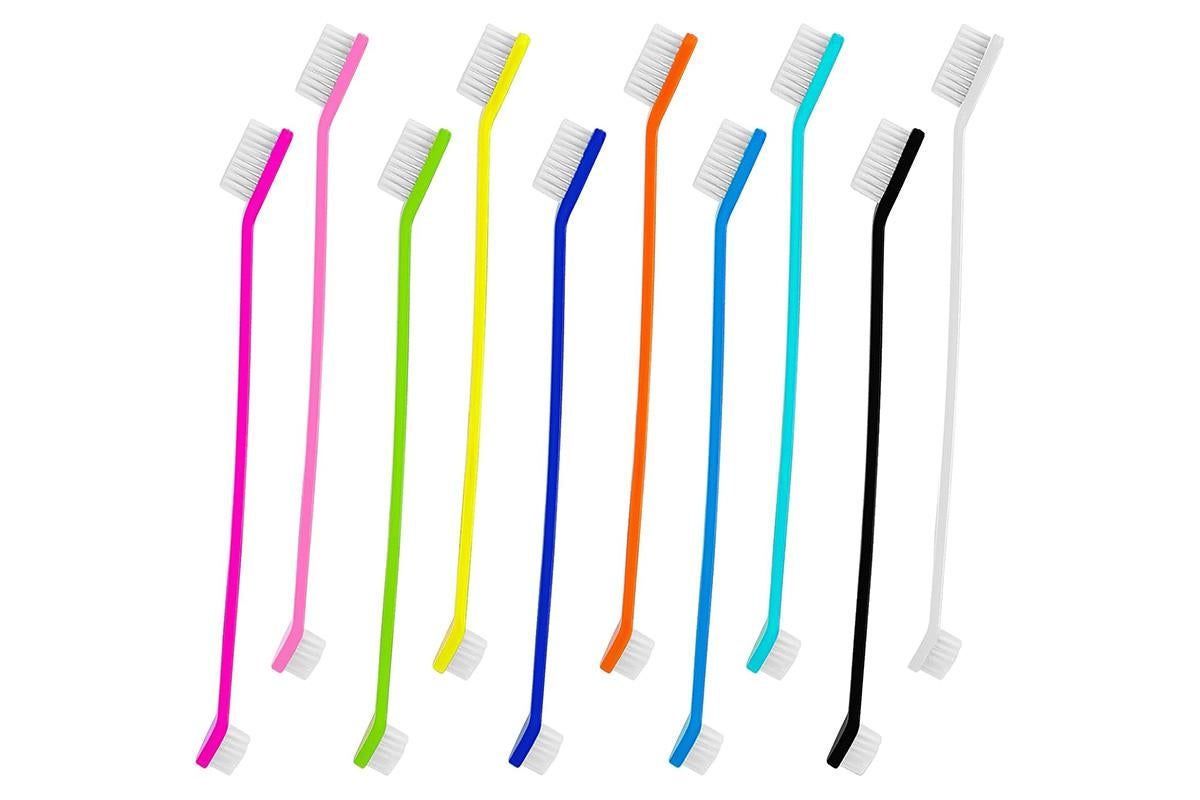 10 Pcs Pet Toothbrush Dual-End Long Handle for Dogs Cats