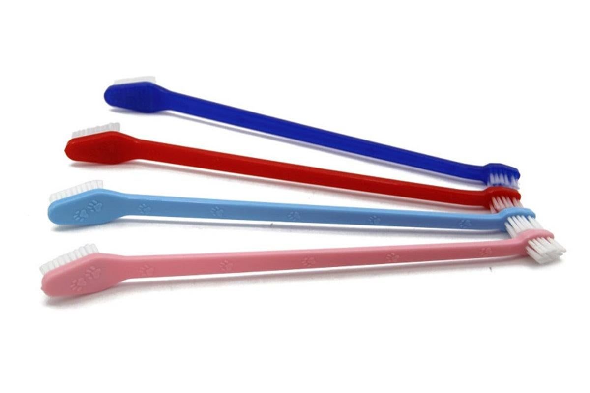 10 Pcs Pet Toothbrush Dual-End Long Handle for Dogs Cats