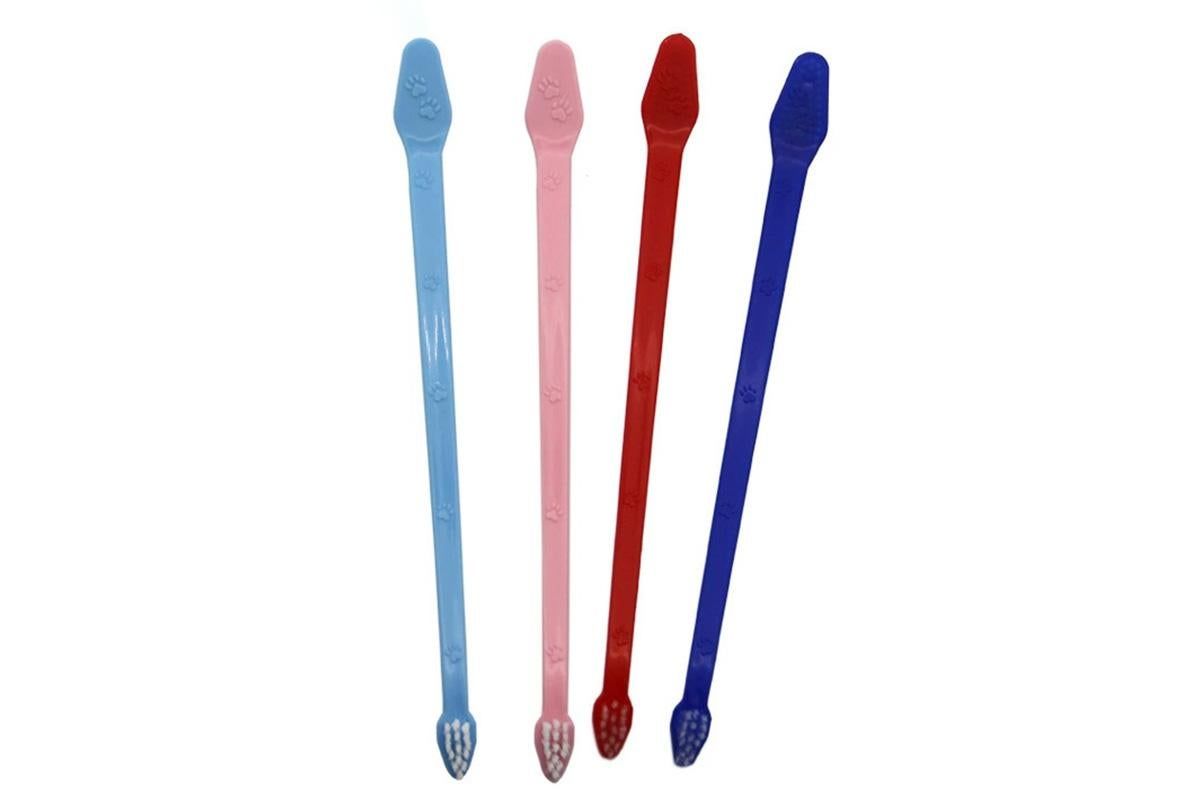 10 Pcs Pet Toothbrush Dual-End Long Handle for Dogs Cats