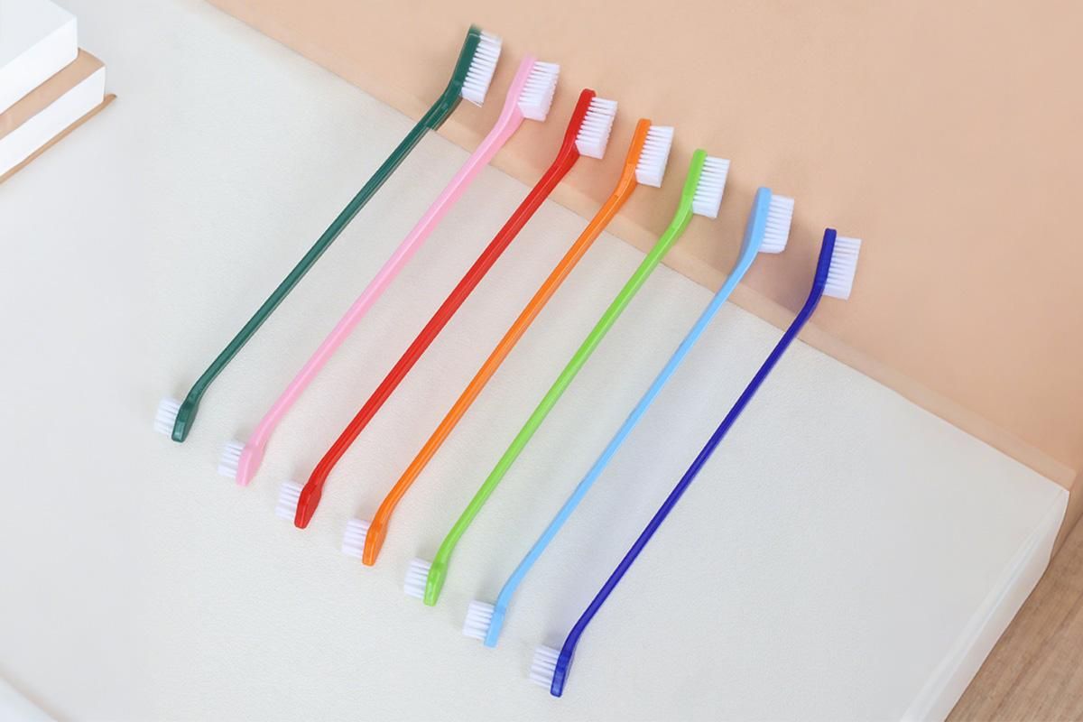 10 Pcs Pet Toothbrush Dual-End Long Handle for Dogs Cats