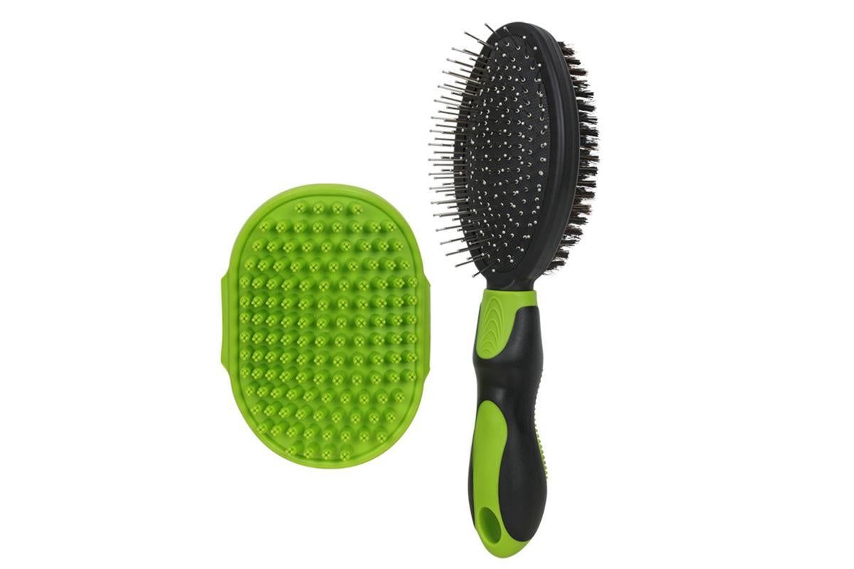 2 Pack Pet Grooming Brush Set Deshedding Double Sided Comb Massage Brush-Green