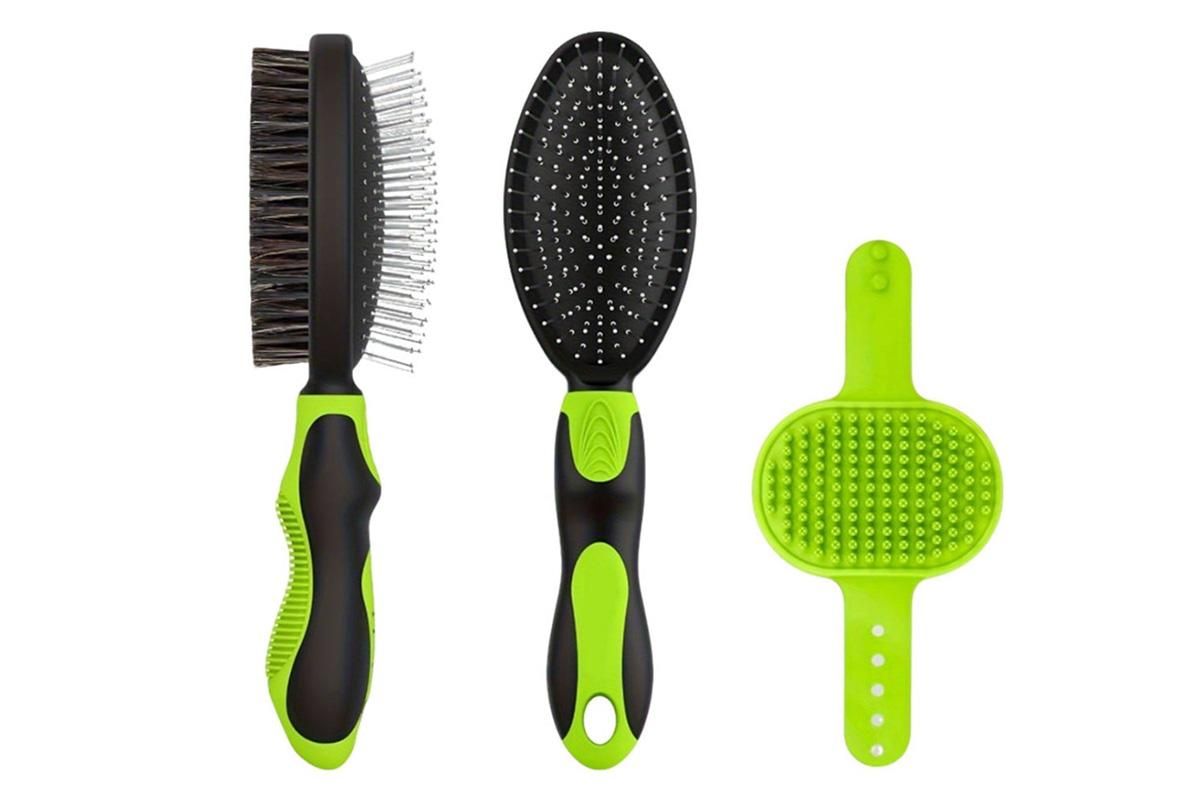 2 Pack Pet Grooming Brush Set Deshedding Double Sided Comb Massage Brush-Green