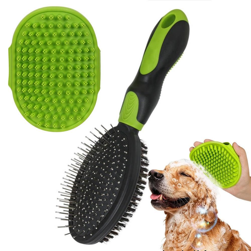 2 Pack Pet Grooming Brush Set Deshedding Double Sided Comb Massage Brush-Green