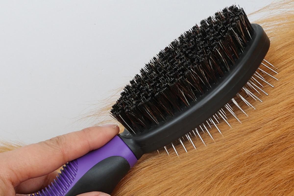 2 Pack Pet Grooming Brush Set Deshedding Double Sided Comb Massage Brush-Purple