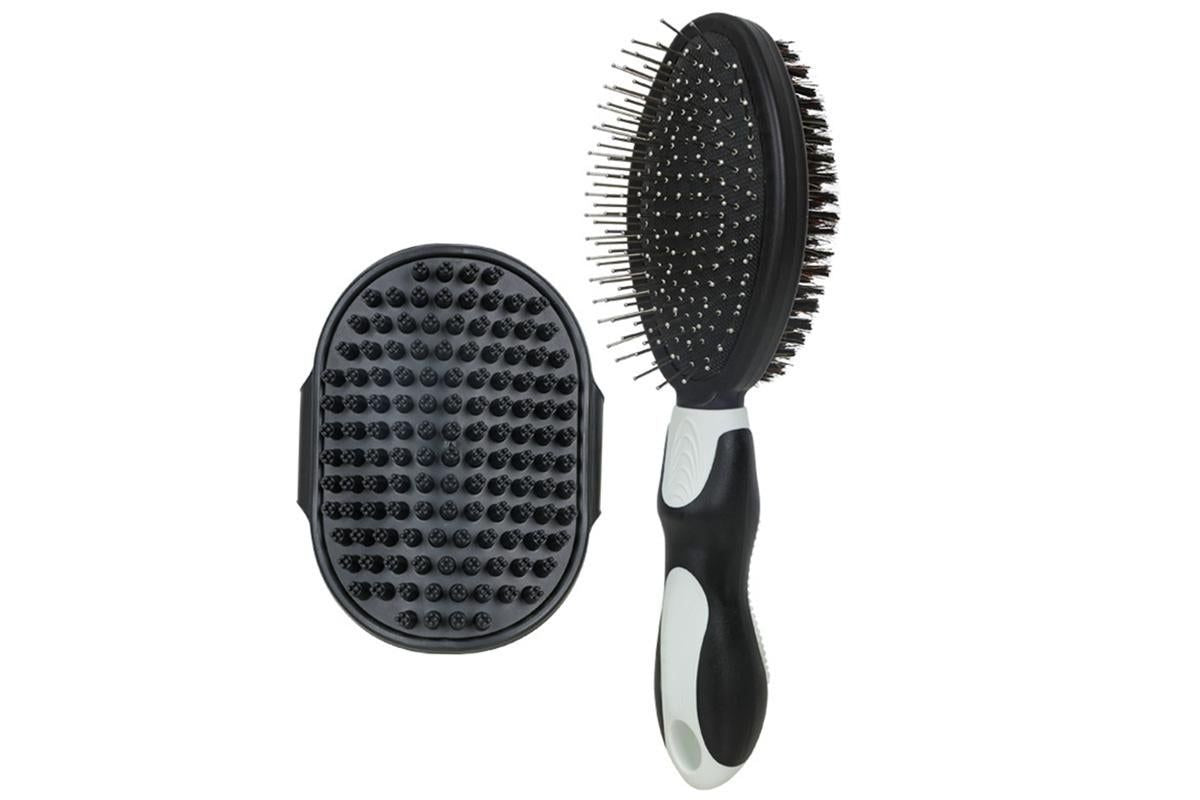 2 Pack Pet Grooming Brush Set Deshedding Double Sided Comb Massage Brush-Black
