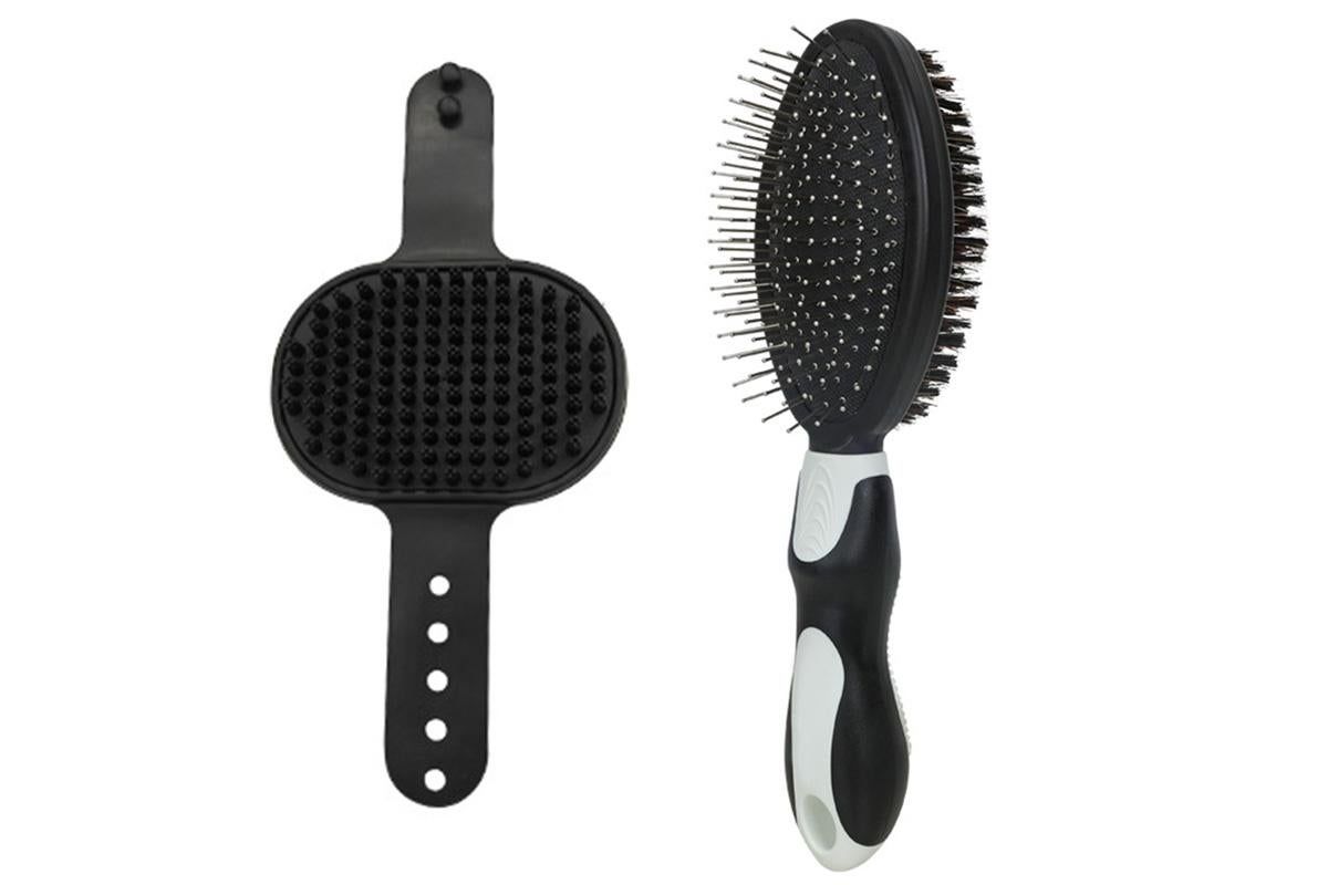 2 Pack Pet Grooming Brush Set Deshedding Double Sided Comb Massage Brush-Black