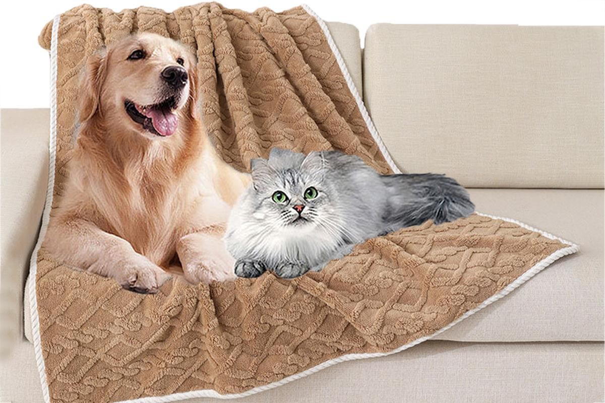 2pcs Pet Blanket for Couch Protection Water Resistance Cats Dogs Blanket for Furniture Protector-Khaki S