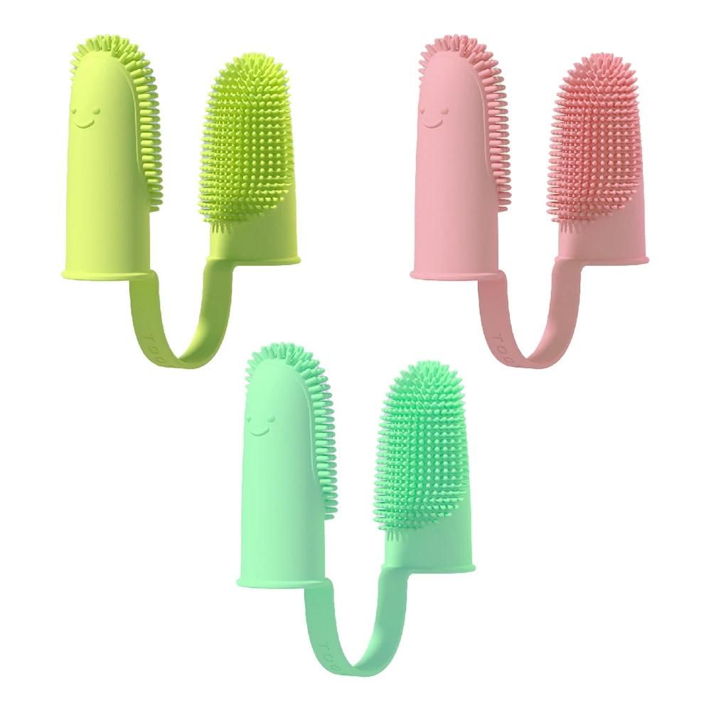 3Pcs Dog Toothbrush Double Finger Silicone Tooth Brushing Kit for Pet Dental Care