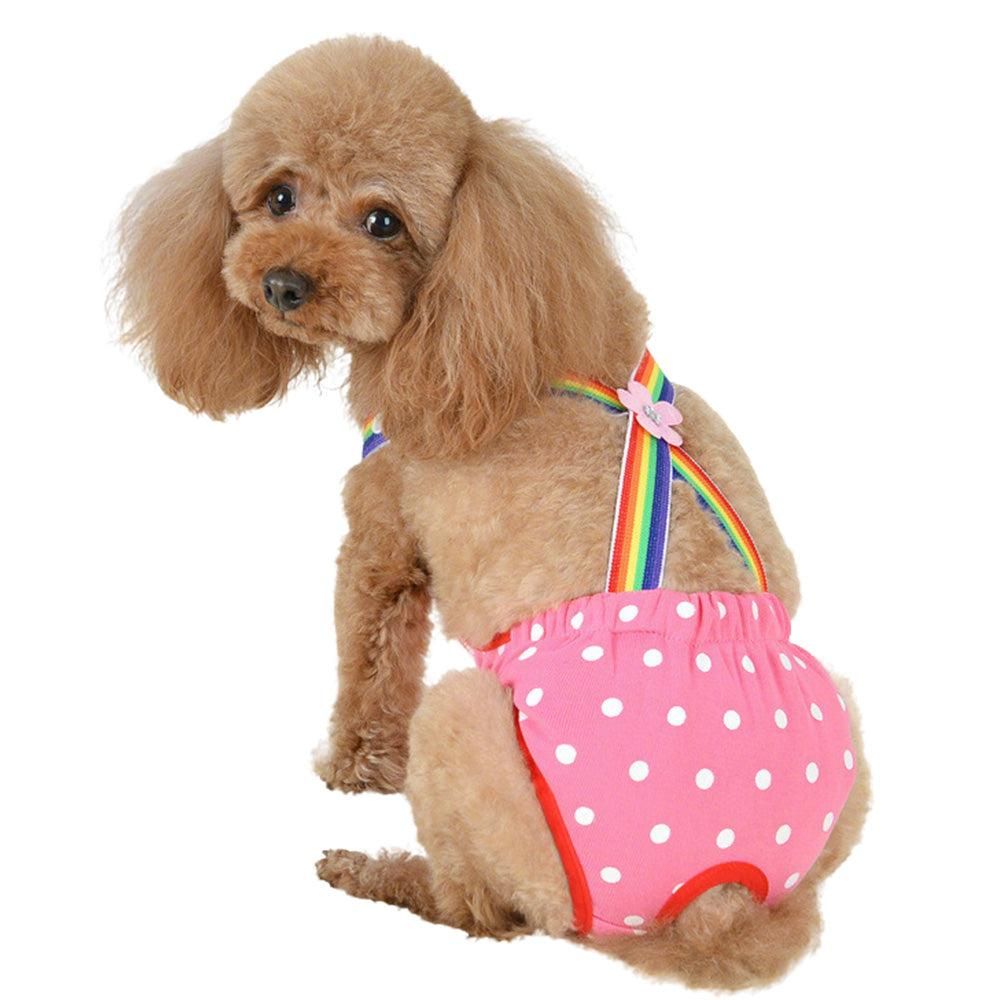 Cute Harness Female Dog Sanitary Pants Reusable Menstrual Diaper-Pink M