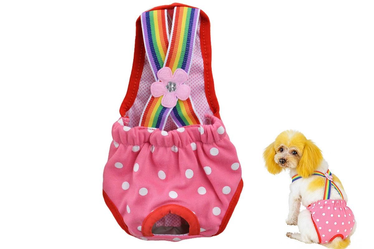 Cute Harness Female Dog Sanitary Pants Reusable Menstrual Diaper-Pink XL