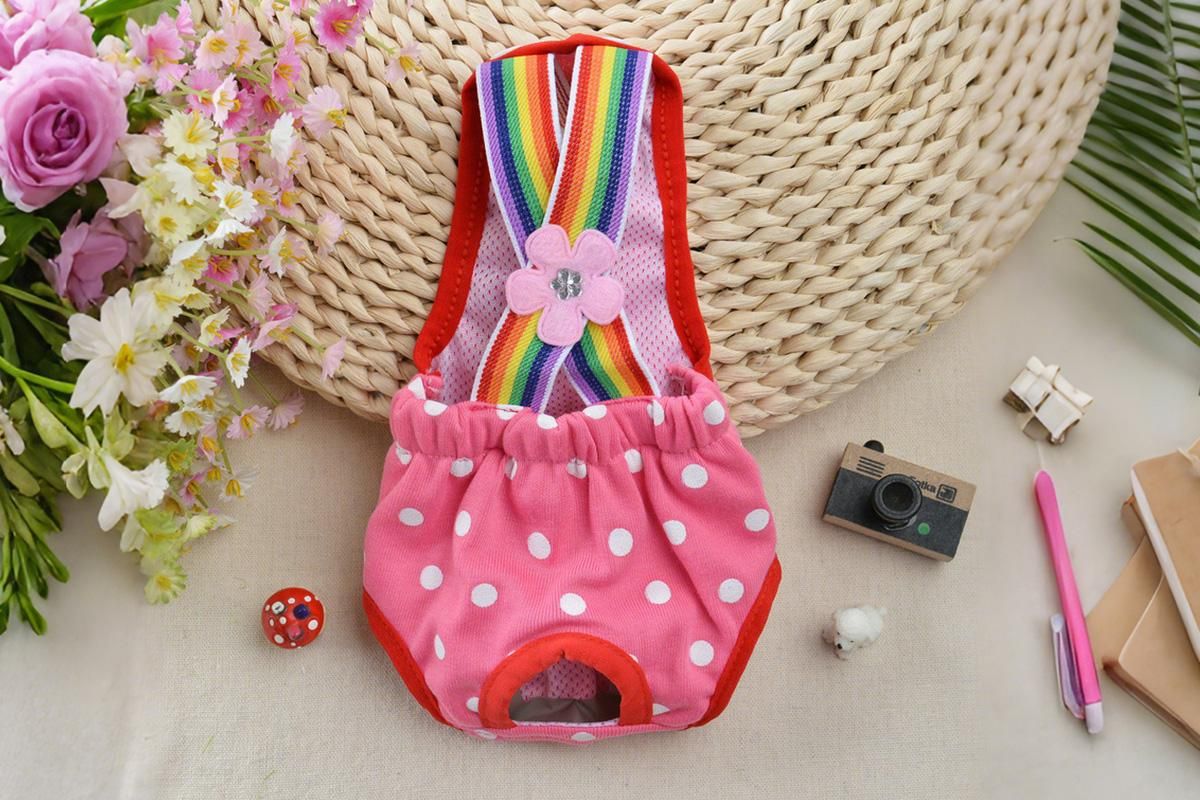 Cute Harness Female Dog Sanitary Pants Reusable Menstrual Diaper-Pink XL