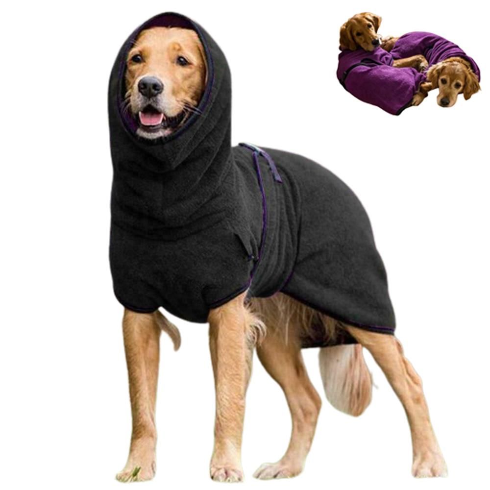 Dog Bathrobe Pet Drying Coat Towel Lightweight Soft Absorbent Dog Bath Robe Sleepwear -Black M