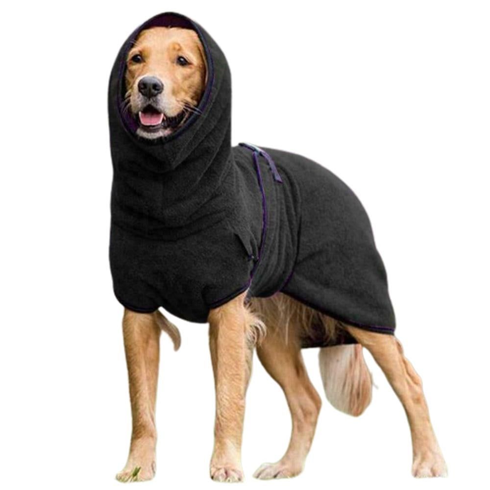 Dog Bathrobe Pet Drying Coat Towel Lightweight Soft Absorbent Dog Bath Robe Sleepwear -Black 2XL