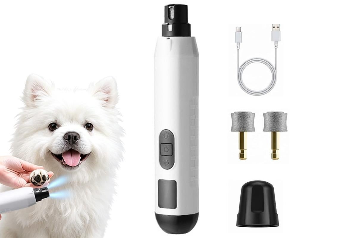 Electric Pet Nail Grinder for Dogs Cats with 5 Speeds LED Light Super Quiet-White