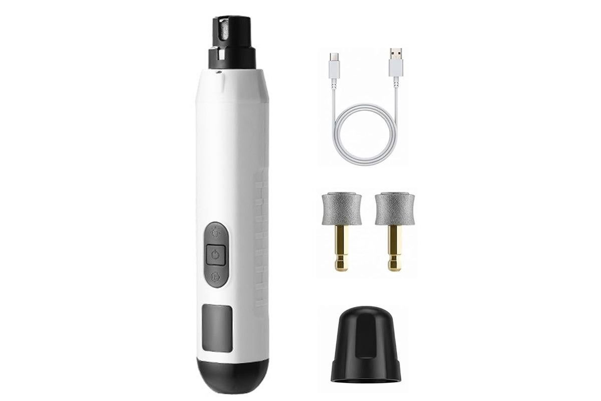 Electric Pet Nail Grinder for Dogs Cats with 5 Speeds LED Light Super Quiet-White