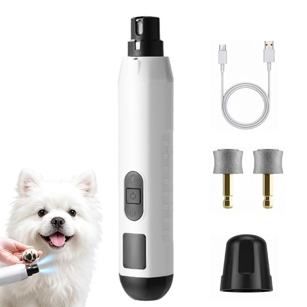 Electric Pet Nail Grinder for Dogs Cats with 5 Speeds LED Light Super Quiet-White