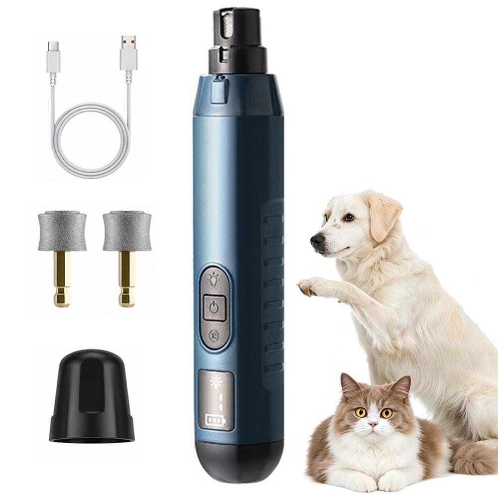 Electric Pet Nail Grinder for Dogs Cats with 5 Speeds LED Light Super Quiet-Blue