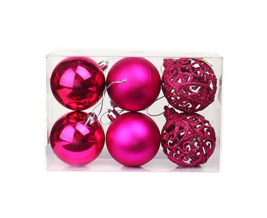 6Pcs Xmas Pendant Electroplating Balls-Rose Red 8cm