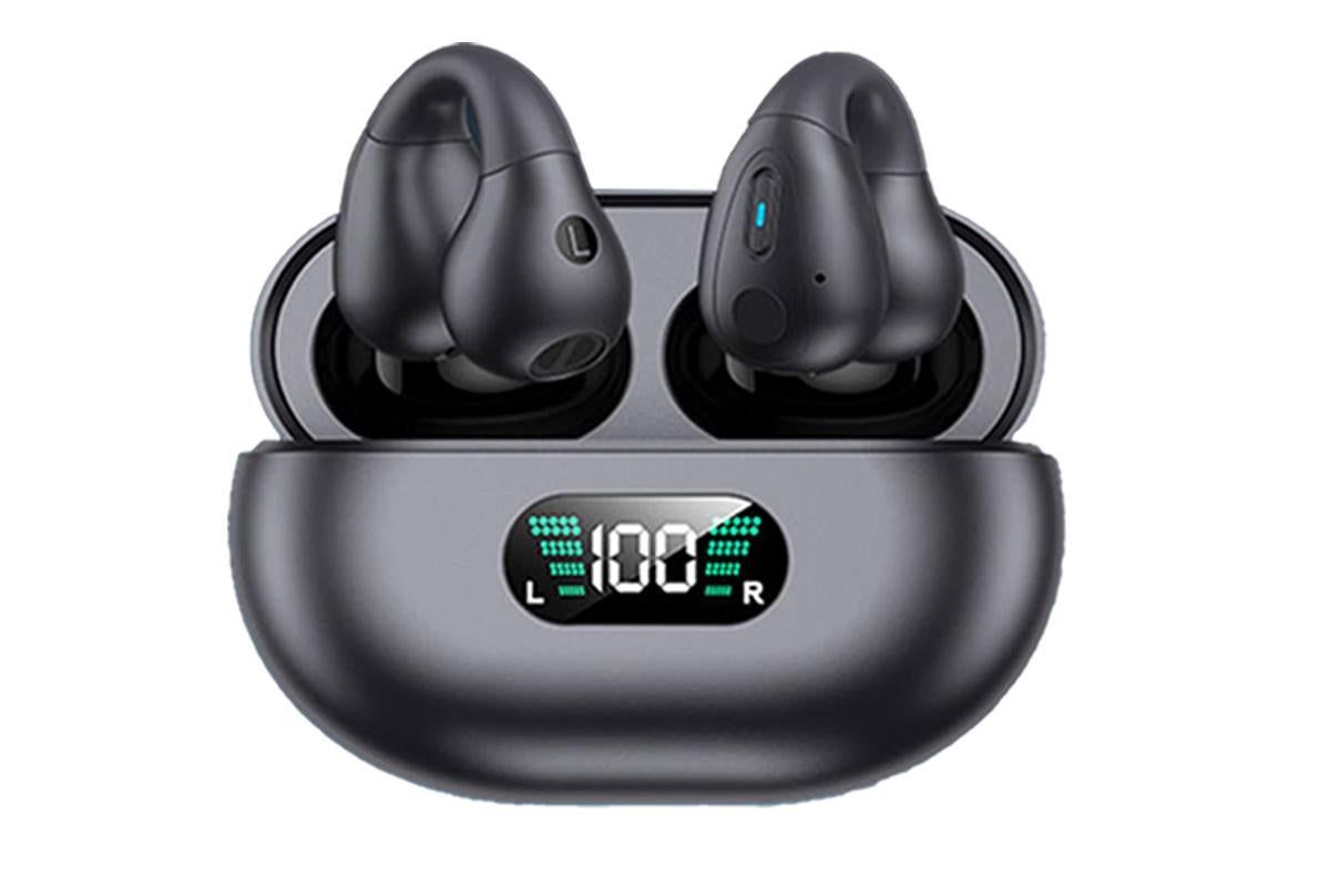 Bone Conduction Headphones Ear Clip On Bone Conduction Wireless Bluetooth 5.3 Earphones Sport Headphones -Black