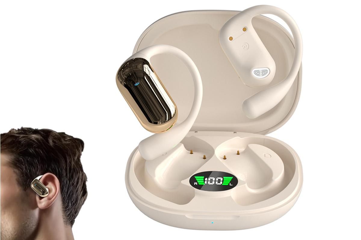 Wireless Earbud Bluetooth Compatible 5.4 Sports Earhook Earphone Earbuds-White