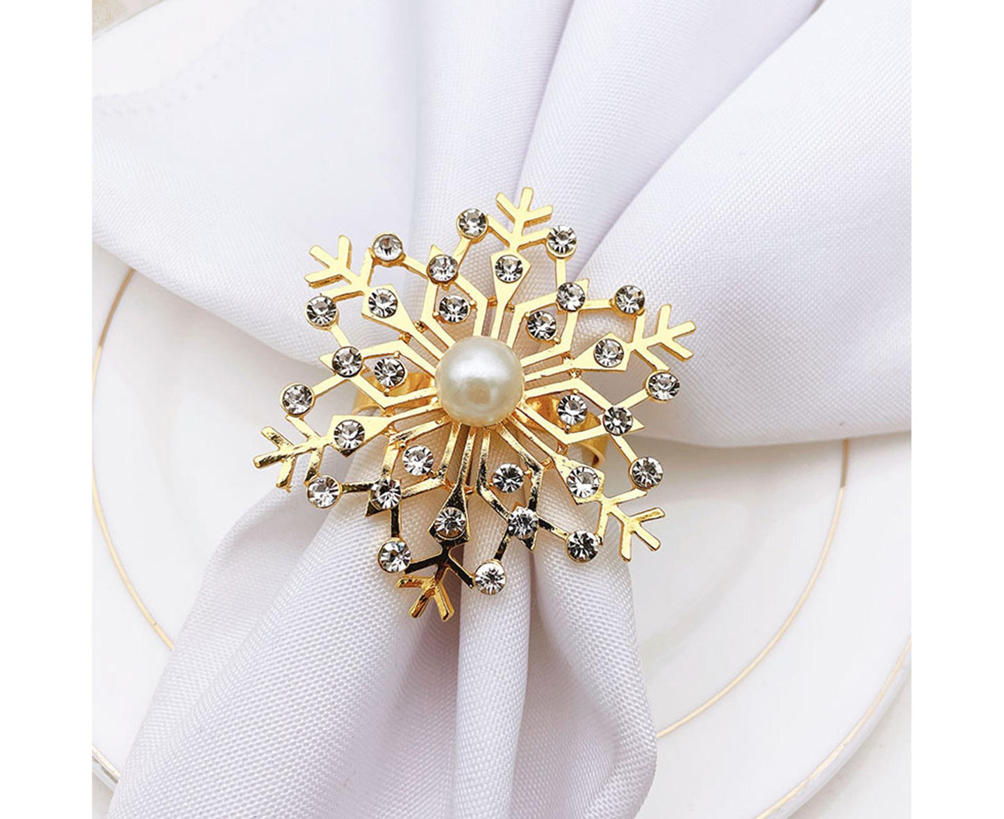 6Pcs Snowflake Napkin Ring Creative Clip-Golden