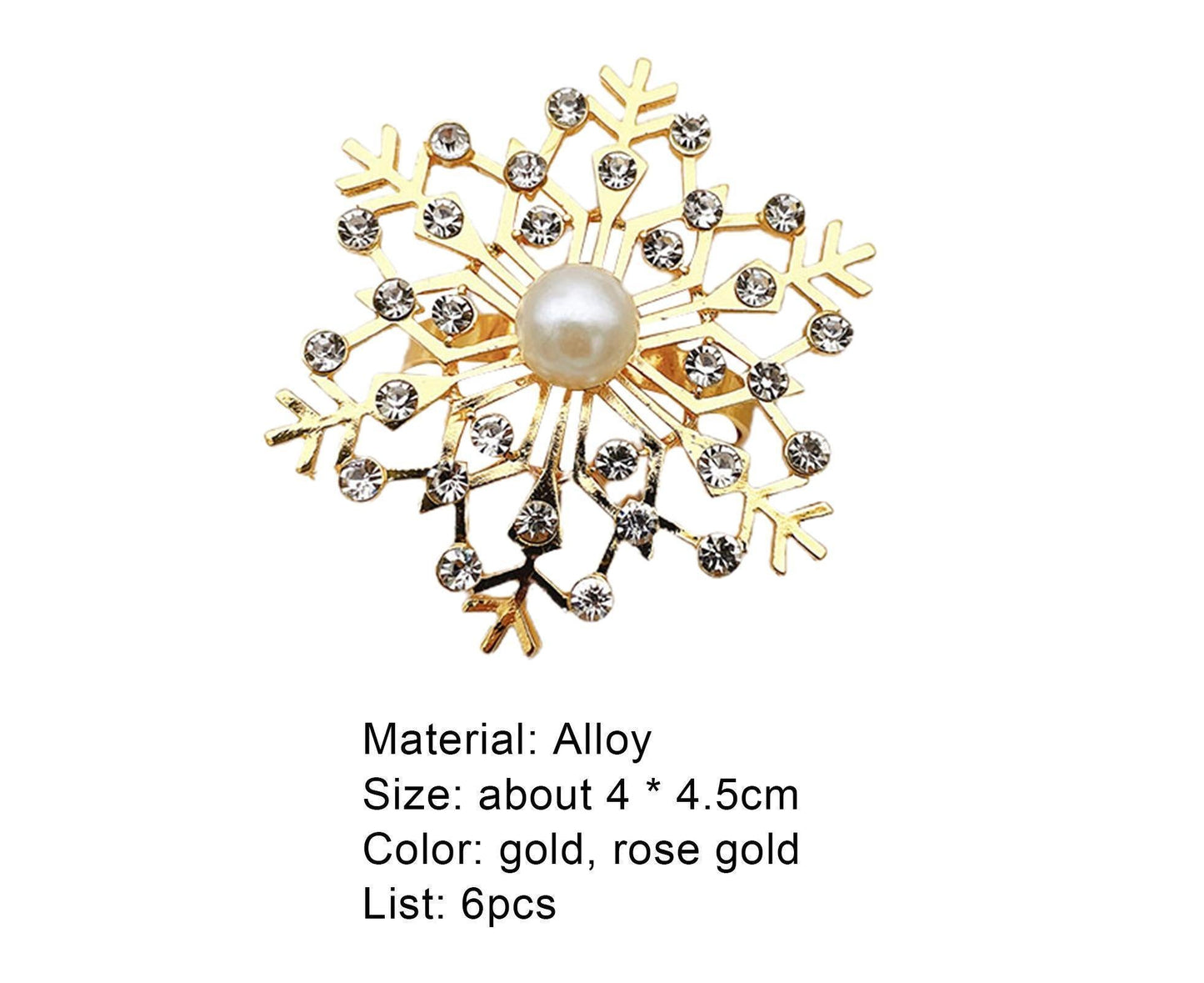 6Pcs Snowflake Napkin Ring Creative Clip-Golden