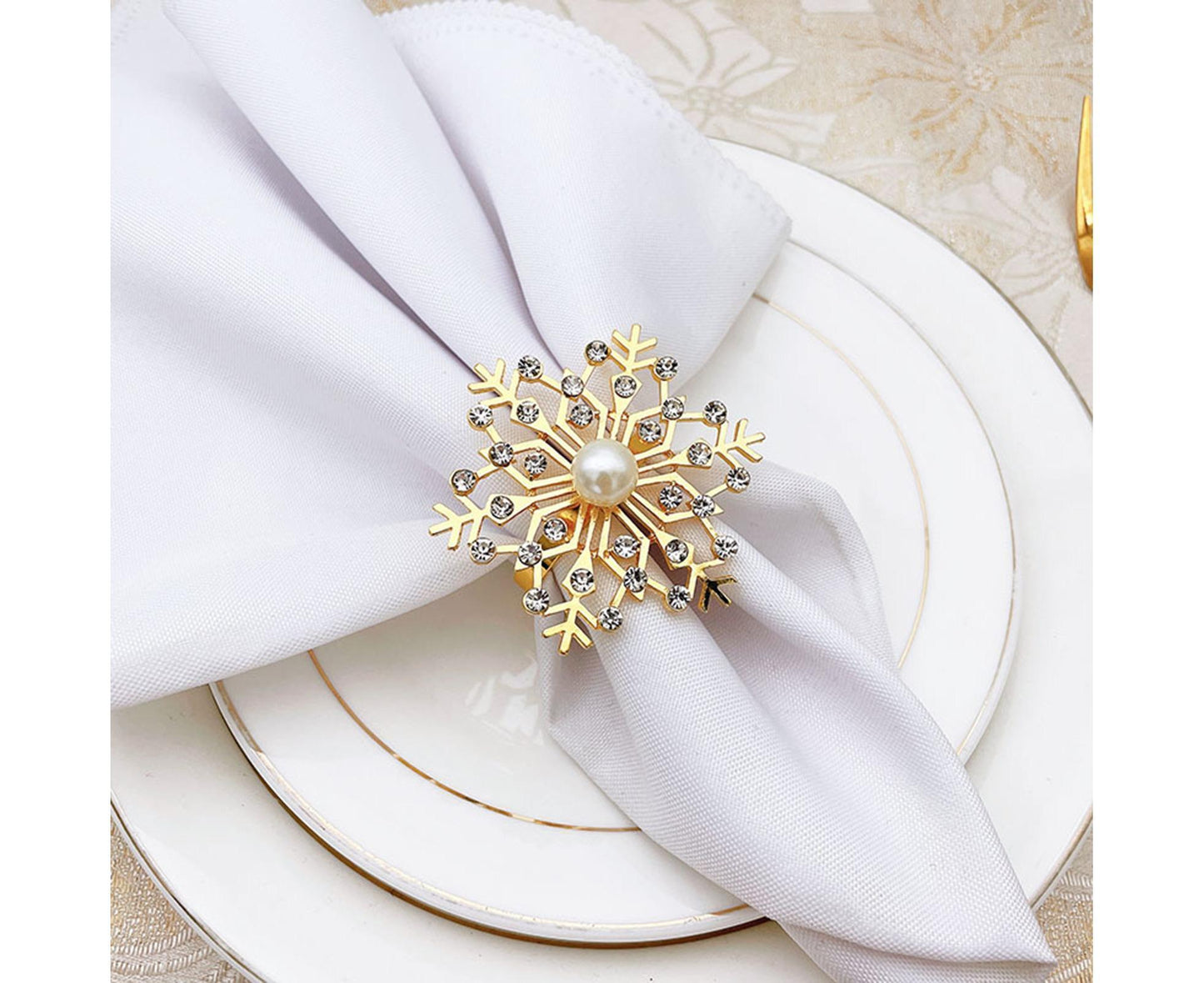 6Pcs Snowflake Napkin Ring Creative Clip-Golden