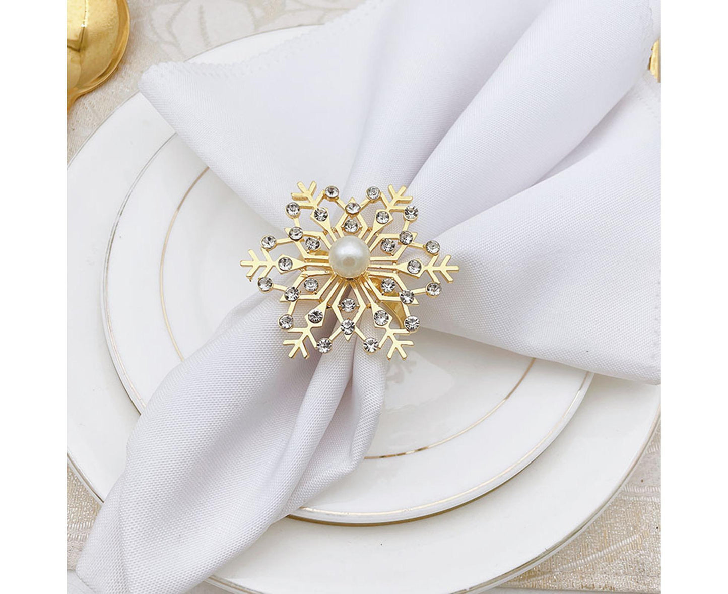 6Pcs Snowflake Napkin Ring Creative Clip-Golden