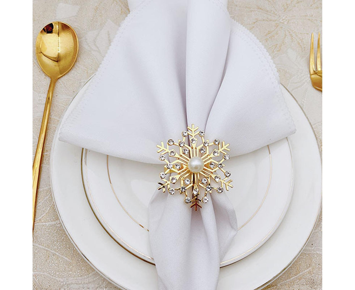 6Pcs Snowflake Napkin Ring Creative Clip-Golden
