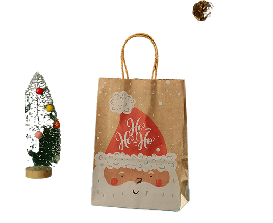 12Pcs Eye-catching Christmas Gift Bags Folding Cartoon Kraft Paper Printed Gift Pouch for Holiday-S