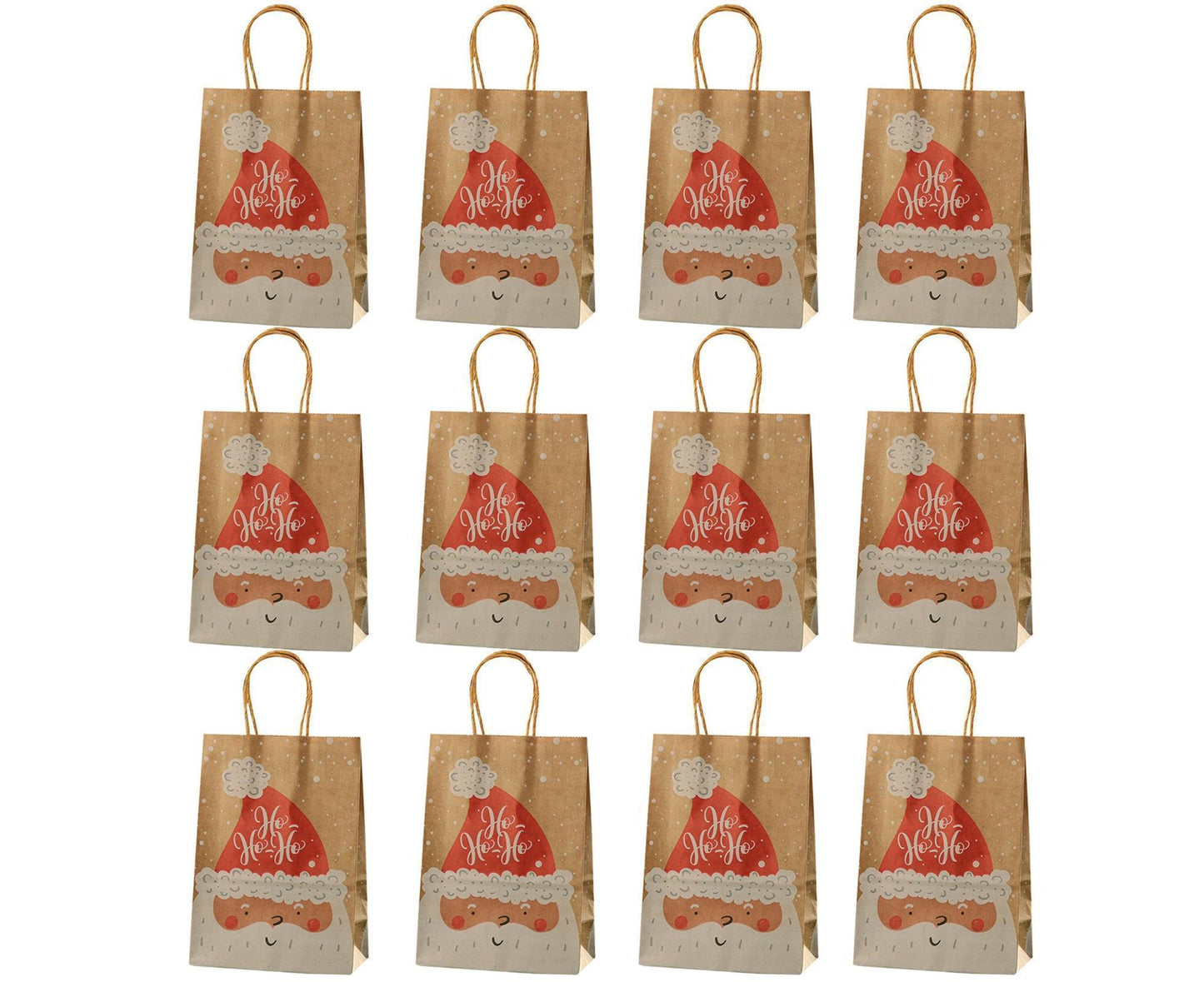 12Pcs Eye-catching Christmas Gift Bags Folding Cartoon Kraft Paper Printed Gift Pouch for Holiday-S