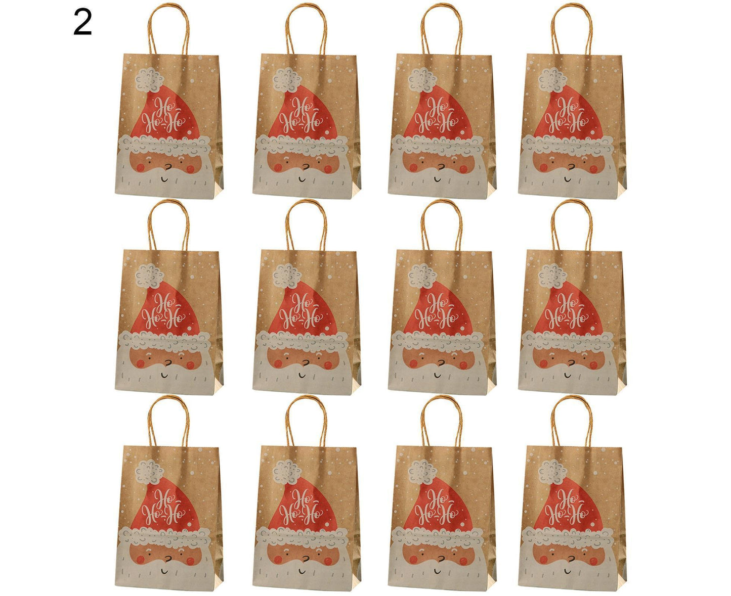 12Pcs Eye-catching Christmas Gift Bags Folding Cartoon Kraft Paper Printed Gift Pouch for Holiday-S