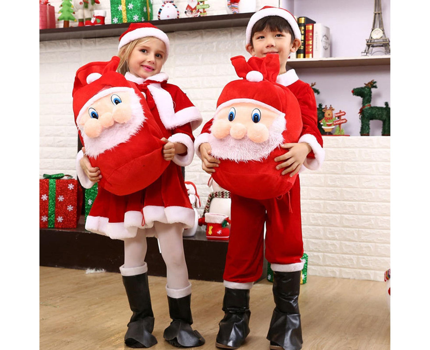 Xmas Candy Bag 3D Santa Velvet-Red