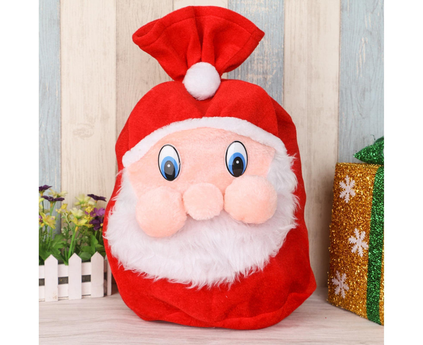 Xmas Candy Bag 3D Santa Velvet-Red