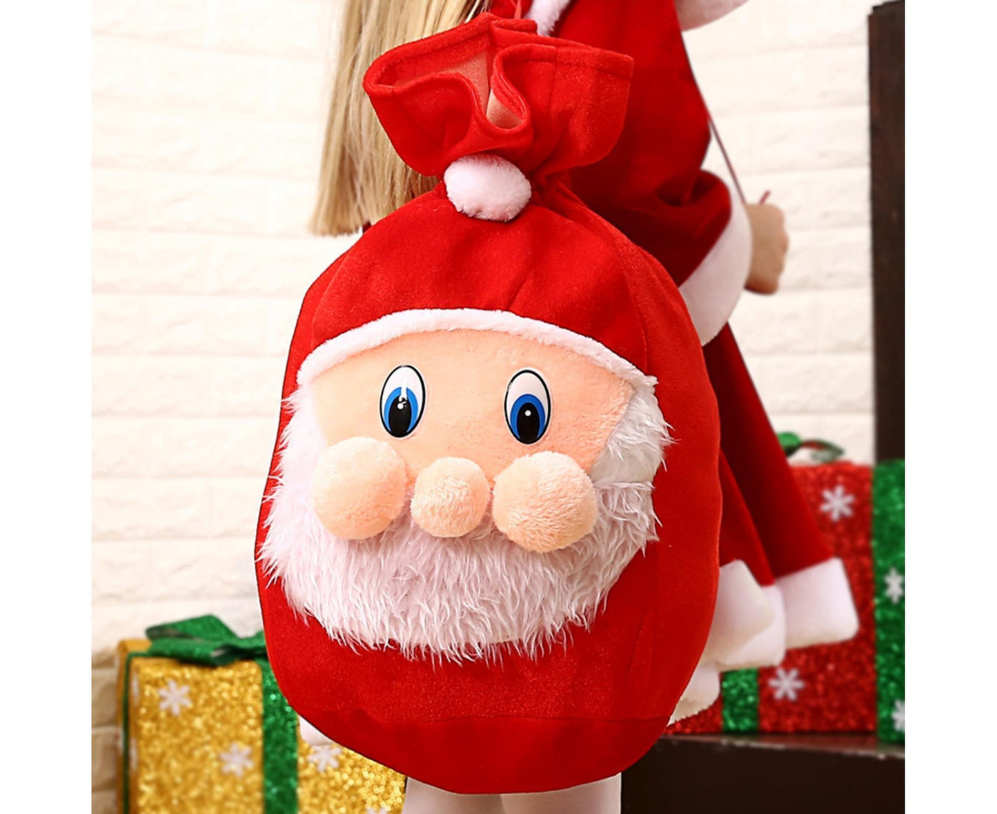 Xmas Candy Bag 3D Santa Velvet-Red