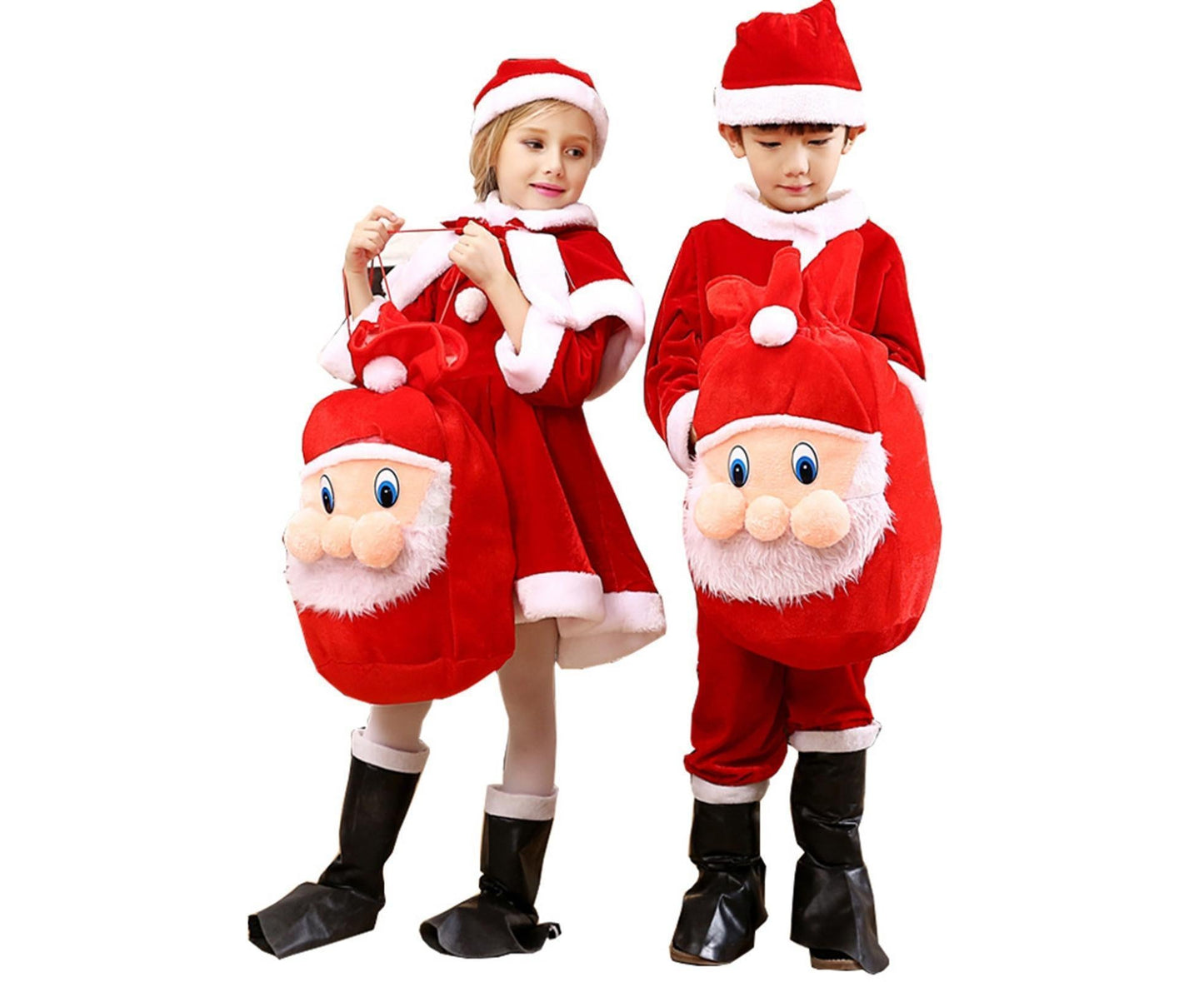 Xmas Candy Bag 3D Santa Velvet-Red