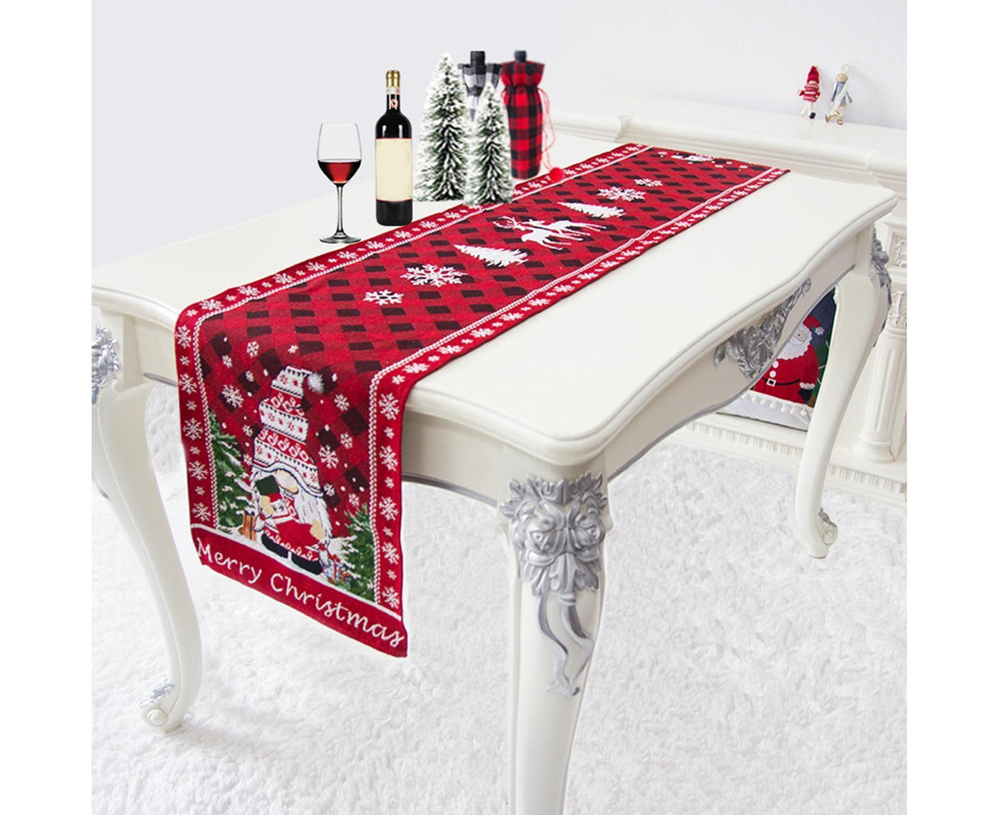 Table Runner Buffalo Plaid Checkered Cloth-Red
