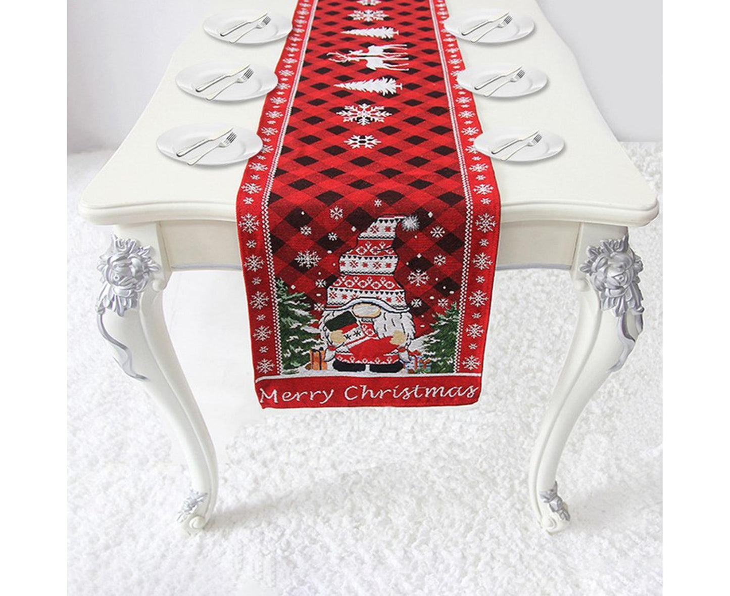 Table Runner Buffalo Plaid Checkered Cloth-Red